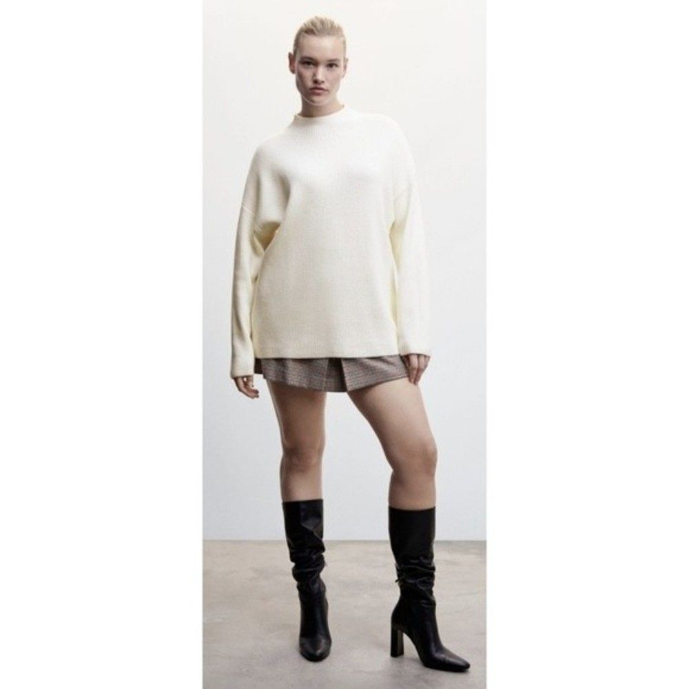 NWT Mango High Collar Ribbed Knit Sweater in Ecru